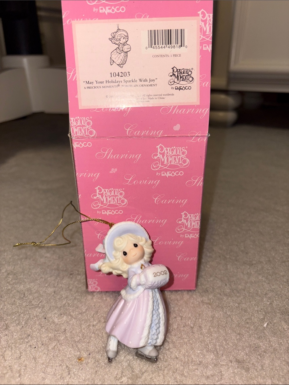 Precious Moments Pink and White 2002 Holiday Figurine Ornament